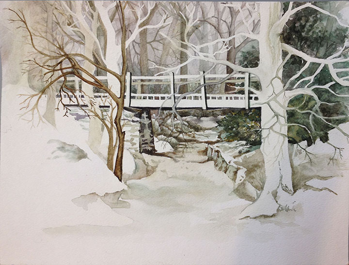 Winter Bridge Over Stream